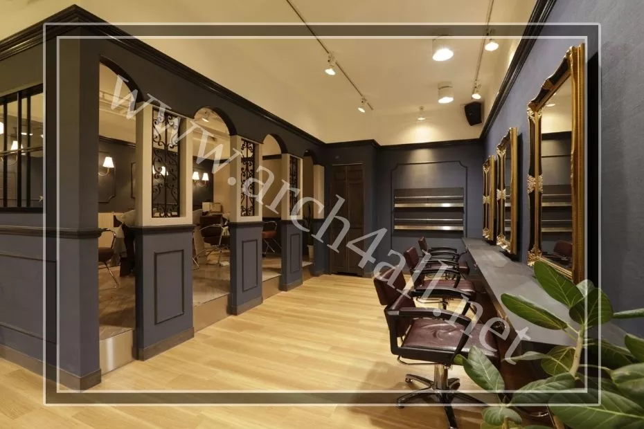 ديكور صالون حلاقة رجالي يطغى على تصميمه اللون البني الداكن